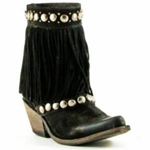 Liberty Black Western Fringe Studded Leather Boots size 7.5